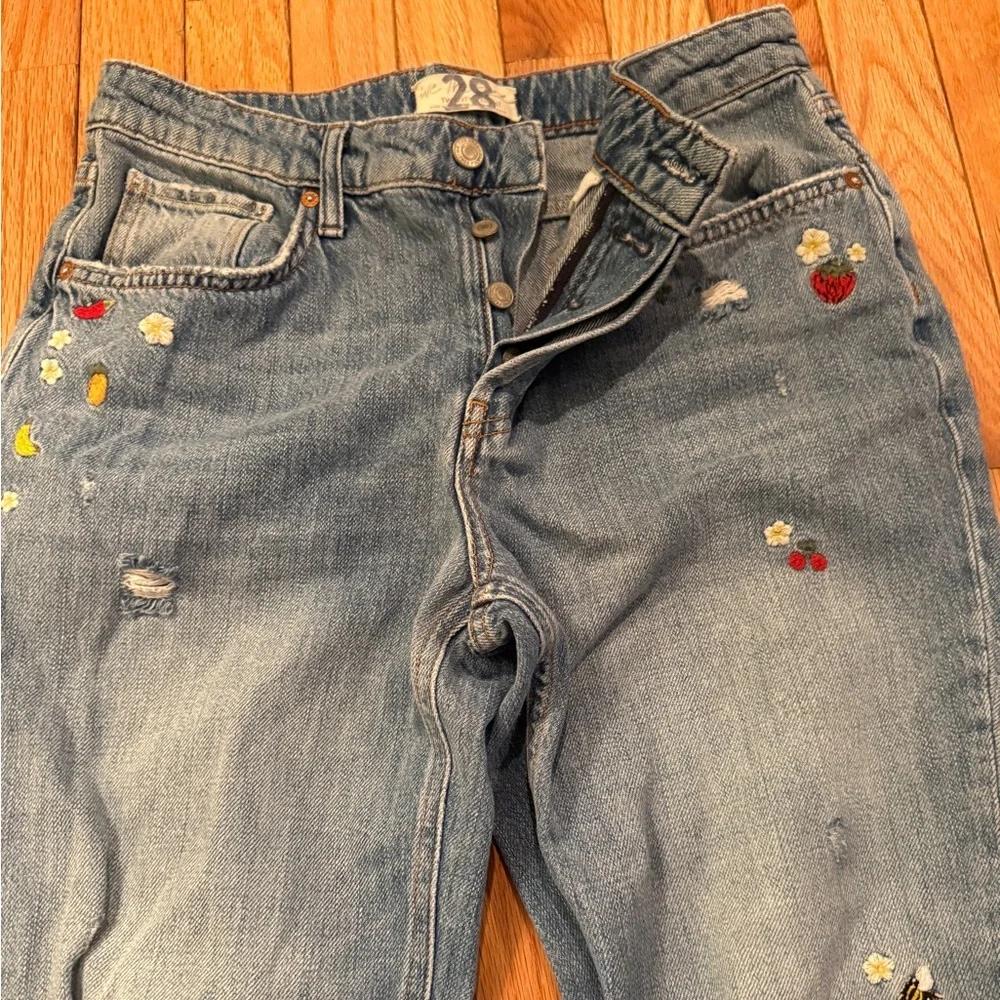 We The Free Light Blue Embroidered Straight Leg Jeans Spring festival boho - Picture 5 of 8